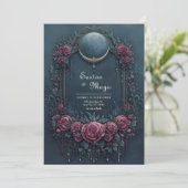 Elegant Dark Navy Burgundy Floral Evening Wedding 招待状 (スタンド正面)