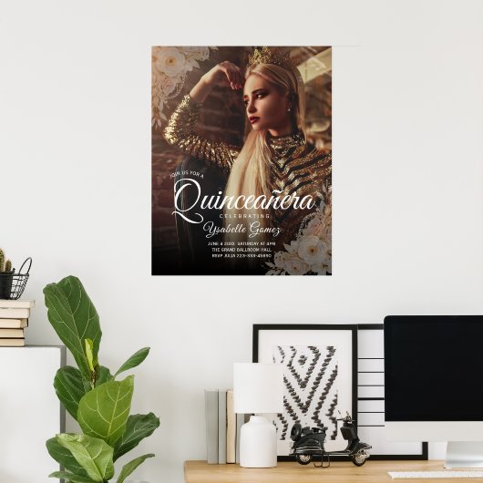 Elegant Dark Photo Quinceañera Welcome Poster ポスター (ホームオフィス)