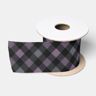 Elegant Dark Plum and Grey Tartan Ribbon, Gothic サテンリボン