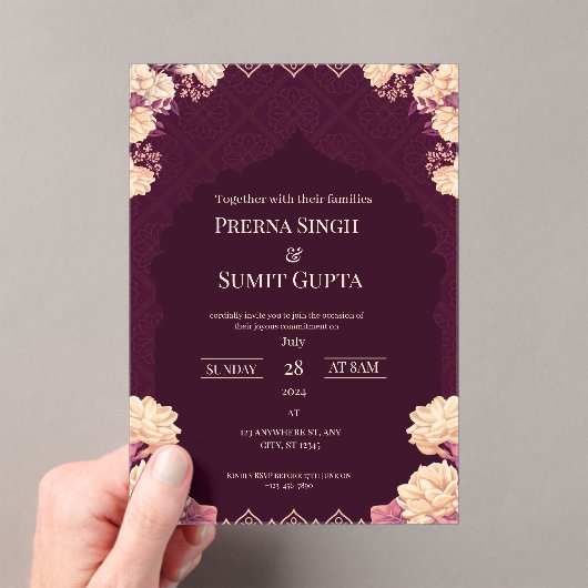 Elegant Dark Purple Acrylic Wedding Invitation アクリル招待状 (インサイチュ (ポータブル))