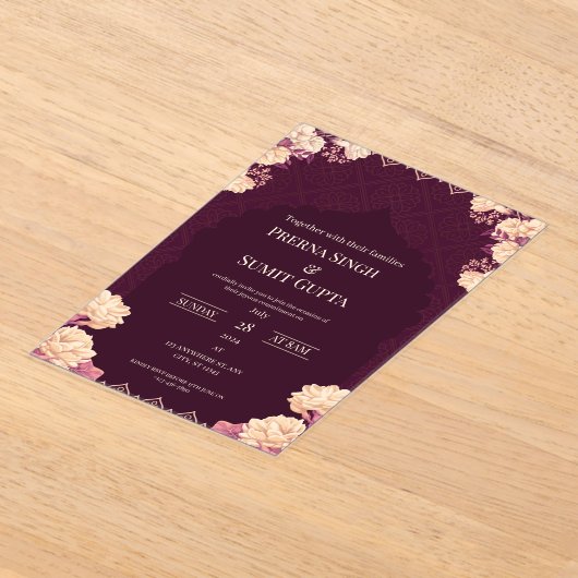 Elegant Dark Purple Acrylic Wedding Invitation アクリル招待状 (レイダウン)