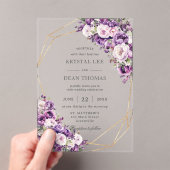 Elegant Dark Purple and Blush Pink Floral Wedding アクリル招待状 (インサイチュ (ポータブル))