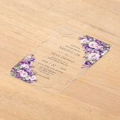 Elegant Dark Purple and Blush Pink Floral Wedding アクリル招待状 (レイダウン)