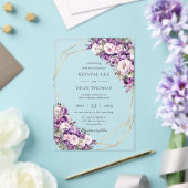 Elegant Dark Purple and Blush Pink Floral Wedding アクリル招待状 (インサイチュ (ウェディング))