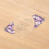 Elegant Dark Purple and Blush Pink Floral Wedding アクリル招待状 (レイダウン)
