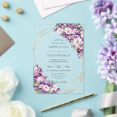 Elegant Dark Purple and Blush Pink Floral Wedding アクリル招待状 (インサイチュ (ウェディング))