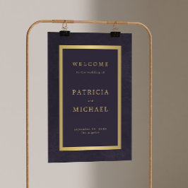Elegant dark purple and gold wedding welcome sign ポスター