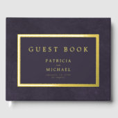 Elegant dark purple gold foil typography wedding ゲストブック (正面)