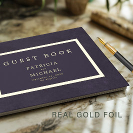 Elegant dark purple gold foil typography wedding ゲストブック