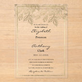 Elegant dark purple gold luxury floral Wedding アクリル招待状 (正面)