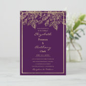 Elegant dark purple gold luxury floral Wedding 招待状 (スタンド正面)