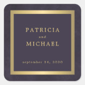 Elegant dark purple gold personalized wedding  スクエアシール (正面)