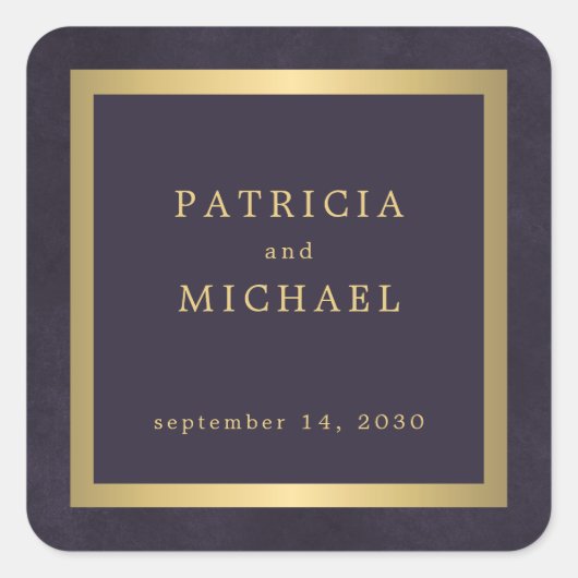 Elegant dark purple gold personalized wedding  スクエアシール (正面)