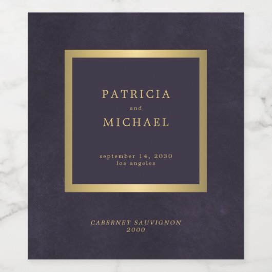 Elegant dark purple gold wedding personalized ワインラベル (シングルラベル)
