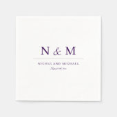 Elegant Dark Purple Monogram Initials Wedding スタンダードカクテルナプキン (正面)