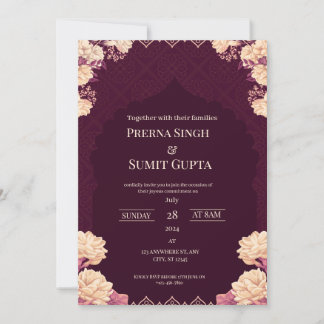 Elegant Dark Purple Wedding Invitation 招待状