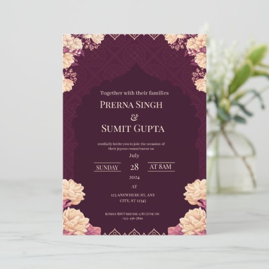 Elegant Dark Purple Wedding Invitation 招待状 (スタンド正面)
