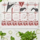 Elegant Dark Red Alsatian Folk Stork 2026 Calendar キッチンタオル (折り畳み)