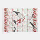 Elegant Dark Red Alsatian Folk Stork 2026 Calendar キッチンタオル (横)