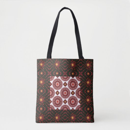 Elegant Dark Red Geometric Mandala Tote Bag – Arti トートバッグ (正面)