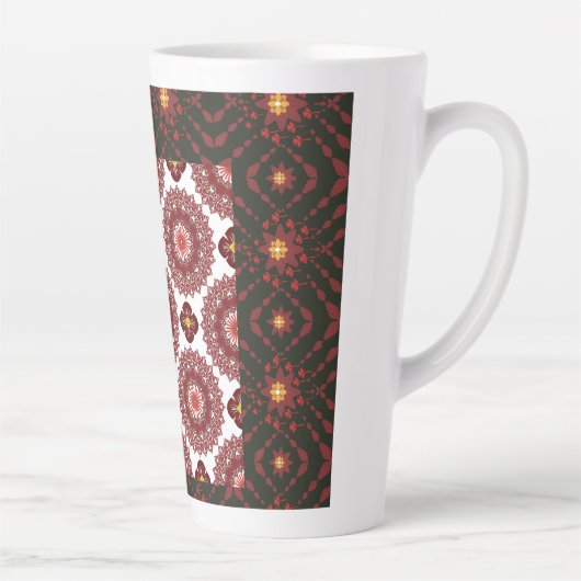 Elegant Dark Red Geometric Pattern Ceramic Mug – A カフェラテマグ (右)
