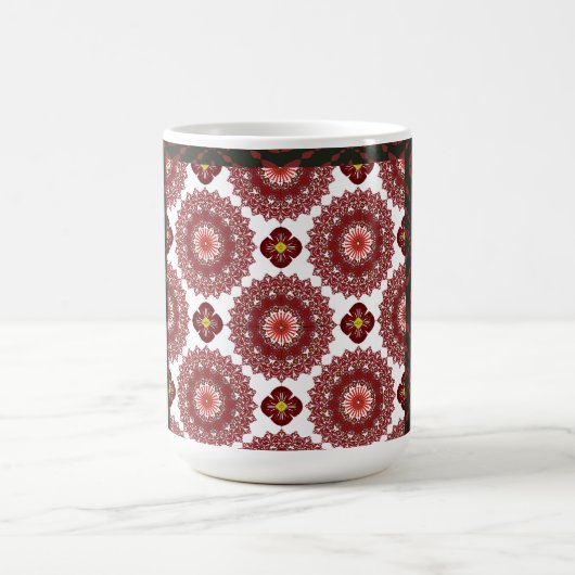 Elegant Dark Red Geometric Pattern Ceramic Mug – A コーヒーマグカップ (中央)