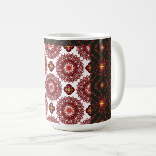Elegant Dark Red Geometric Pattern Ceramic Mug – A コーヒーマグカップ (正面右)