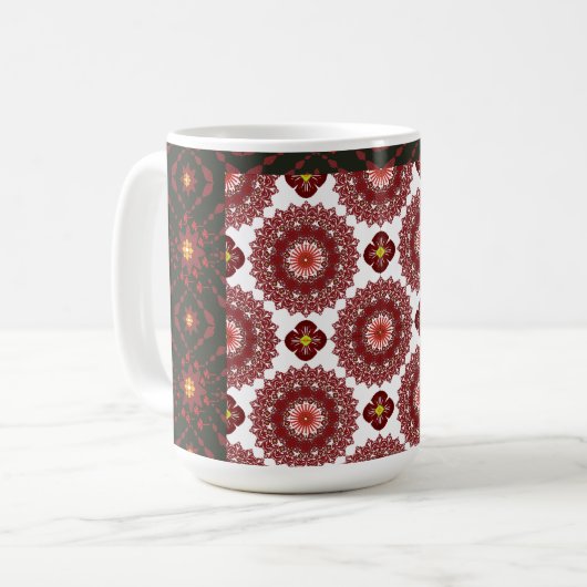 Elegant Dark Red Geometric Pattern Ceramic Mug – A コーヒーマグカップ (正面左)