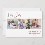 Elegant Dark Red Holly Jolly Quote 3 Multi Photos  シーズンカード (正面)