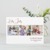 Elegant Dark Red Holly Jolly Quote 3 Multi Photos  シーズンカード (スタンド正面)