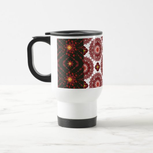 Elegant Dark Red Mandala Geometric Travel Mug – In トラベルマグ (左)