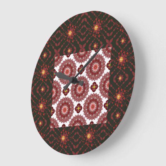 Elegant Dark Red Mandala Geometric Wall Clock – Ar ラージ壁時計 (傾斜)