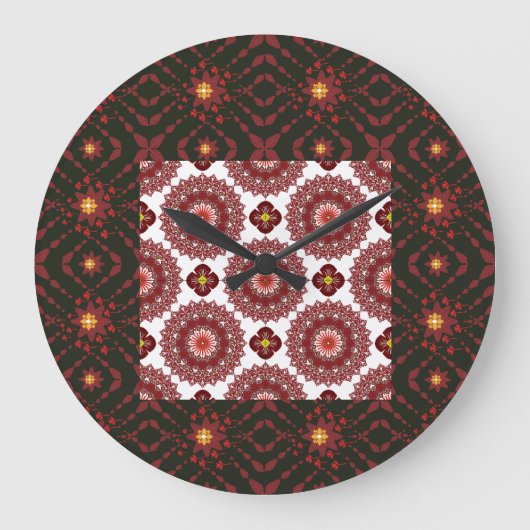 Elegant Dark Red Mandala Geometric Wall Clock – Ar ラージ壁時計 (正面)