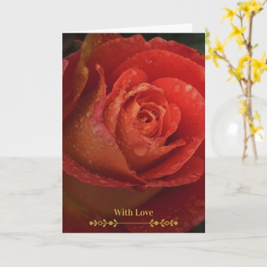Elegant Dark Red Rose Botanical Folded Card カード (黄色い花)