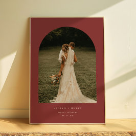 Elegant Dark Red Wedding Couple Photo Arch ポスター