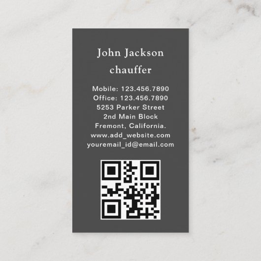 Elegant Dark Taxi Driver/Chauffeur QR Code 名刺 (裏面)