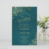 Elegant Dark Teal & Gold Budget Wedding Program (スタンド正面)