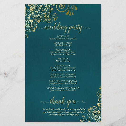 Elegant Dark Teal & Gold Budget Wedding Program (裏面)