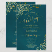 Elegant Dark Teal & Gold Budget Wedding Program (正面/裏面)