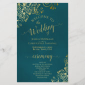 Elegant Dark Teal & Gold Budget Wedding Program (正面)
