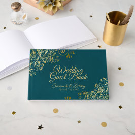 Elegant Dark Teal & Gold Stylish Wedding ゲストブック