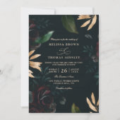 Elegant Dark Velvet Burgundy Rose QR Code Wedding 招待状 (正面)