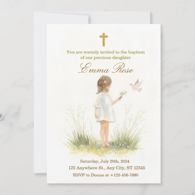 Elegant Daughter Christening Invitation Template (正面)