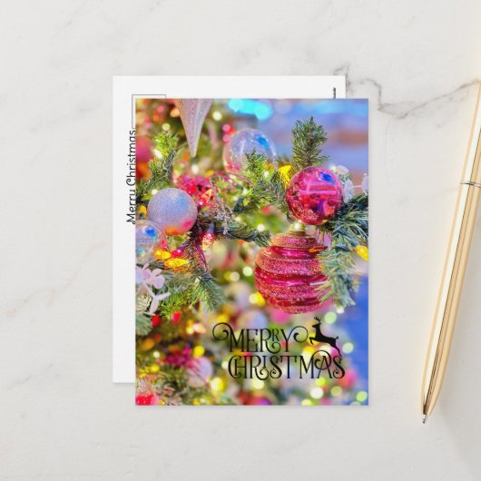 Elegant Decorated Christmas Tree Holiday Postcard シーズンポストカード (正面/裏面インサイチュ)