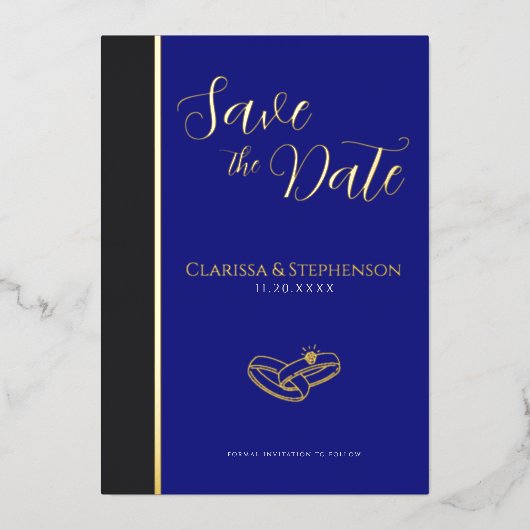 Elegant Deep Blue Anthracite Photo Save The Date 箔招待状 (正面)