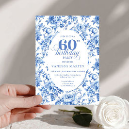 Elegant Deep Blue Toile Roses 60th Birthday Downlo 招待状