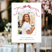 Elegant Deep Blush Bow Graduation Party Welcome ポスター