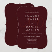 Elegant Deep Burgendy Wedding Monogram Initials  招待状 (正面/裏面)