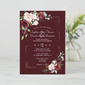 Elegant Deep Burgundy Blush Flowers Gold Wedding  招待状 (スタンド正面)