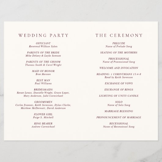 Elegant Deep Burgundy Classic Wedding Program チラシ (裏面)